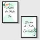 Kit 2 Quadros Fé E Gratidão - Floral Suave 24x18cm Moldura:ma