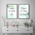 Kit 2 Quadros Fé E Gratidão - Floral Suave 24x18cm Moldura:ma