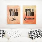 Kit 2 Quadros Fé E Gratidão Marrom 24x18cm - Com Vidro Moldur