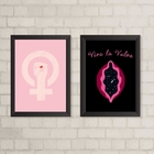 Kit 2 Quadros Feministas Viva La vulva 24x18cm Moldura:madeir
