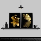 Kit 2 Quadros Flor E Borboleta Ouro E Preto 45x34cm Moldura:m