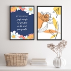 Kit 2 Quadros Florais Hooponopono 33x24cm - Com Vidro Moldura