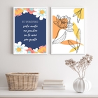 Kit 2 Quadros Florais Hooponopono 45x34cm - Com Vidro Moldura