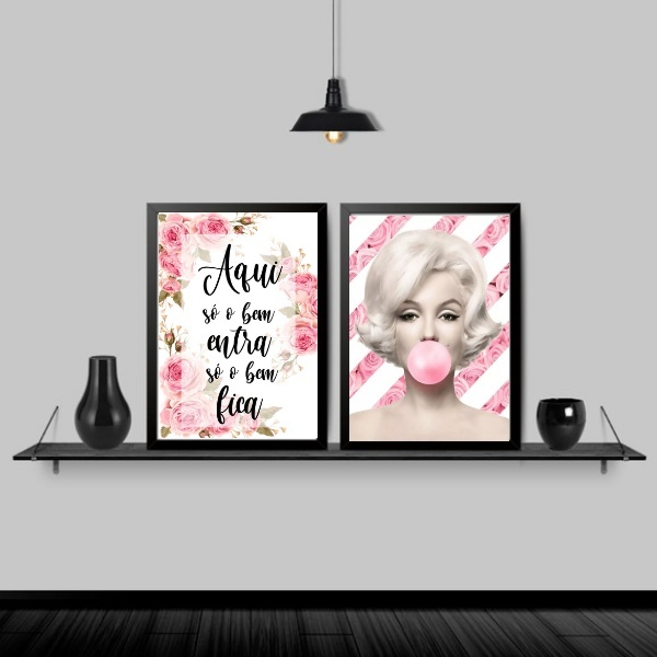 Kit 2 Quadros Florais Só O Bem Entra E Fica 33x24cm - Com Vid