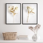 Kit 2 Quadros Flores Brancas Com Dourado 60x40cm Moldura:made