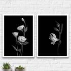 Kit 2 Quadros Flores Branco E Preto 45x34cm Moldura:madeira B