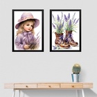Kit 2 Quadros Flores De Lavanda - Menininha 33x24cm Moldura B