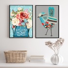 Kit 2 Quadros Flores E Passarinho - Welcome 45x34cm Moldura:m