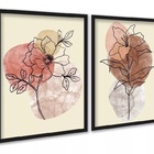 Kit 2 Quadros Flores Efeito Mármore Colorido 45x34cm Moldura
