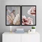 Kit 2 Quadros Flores Folhas Rosê E Cinza 24x18cm Moldura Preta