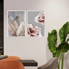 Kit 2 Quadros Flores Folhas Rosê E Cinza 45x34cm - Com Vidro