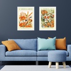 Kit 2 Quadros Flores Laranjas Com Passarinhos 33x24cm Moldura