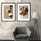 Kit 2 Quadros Flores Marrom E Bronze - 60x48cm Moldura:madeir