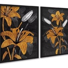 Kit 2 Quadros Flores Marrom E Preto - Lírios 33x24cm - Com Vi