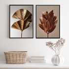 Kit 2 Quadros Flores Modernas Marrom E Cinza 33x24cm - Com Vi