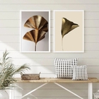 Kit 2 Quadros Flores Modernas Marrom E Dourado 33x24cm Moldur