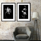 Kit 2 Quadros Flores Preto E Branco - 60x48cm Moldura:madeira