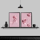 Kit 2 Quadros Flores Rosas Tinta 33x24cm - Com Vidro Moldura:
