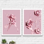 Kit 2 Quadros Flores Rosas Tinta 45x34cm Moldura:madeira Bran