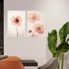 Kit 2 Quadros Flores Tons Pêssego 24x18cm Moldura Preta
