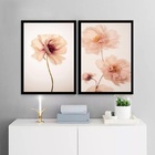 Kit 2 Quadros Flores Tons Pêssego 45x34cm - Com Vidro Moldura