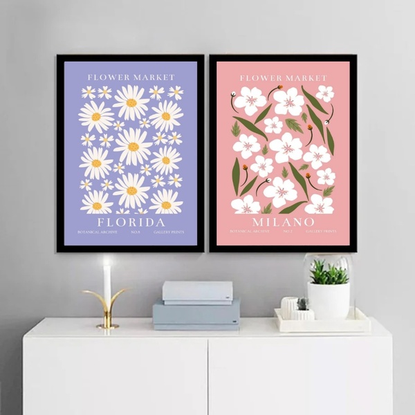 Kit 2 Quadros Flower Market - Florida E Milão 45x34cm - Com V