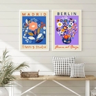 Kit 2 Quadros Flower Market - Madrid E Berlin 33x24cm Moldura