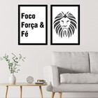 Kit 2 Quadros Foco, Força E Fé - Leão 45x34cm - Com Vidro Mol