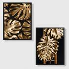 Kit 2 Quadros Folhagens Preto Com Dourado 24x18cm Moldura:mad