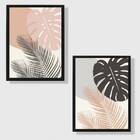 Kit 2 Quadros Folhagens Rosa E Cinza 24x18cm - Com Vidro Mold