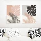 Kit 2 Quadros Folhagens Rosa E Cinza 45x34cm - Com Vidro Mold