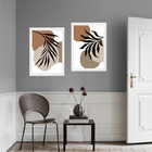 Kit 2 Quadros Folhas Abstratas - Marrom Preto Cinza 24x18cm M