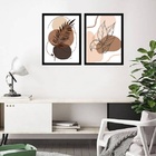 Kit 2 Quadros Folhas Abstratas - Marrom Rosê 33x24cm - Com Vi