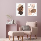Kit 2 Quadros Folhas Abstratas - Marrom Rosê 33x24cm - Com Vi