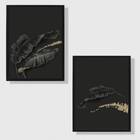 Kit 2 Quadros Folhas Pretas 24x18cm Moldura:madeira Branca