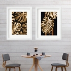 Kit 2 Quadros Folhas Preto Dourado - 60x48cm Moldura:madeira