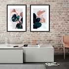 Kit 2 Quadros Folhas Rosa E Azul - 60x48cm Moldura:madeira Pr