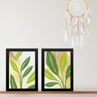 Kit 2 Quadros Folhas Verdes Fundo Branco Bege 45x34cm Moldura