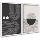 Kit 2 Quadros Formas Abstratos Linhas Preto E Bege 33x24cm Mo