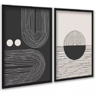 Kit 2 Quadros Formas Abstratos Linhas Preto E Bege 45x34cm -