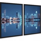 Kit 2 Quadros Foto Cidade - Luzes Reflexo 24x18cm - Com Vidro