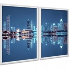 Kit 2 Quadros Foto Cidade - Luzes Reflexo 33x24cm - Com Vidro