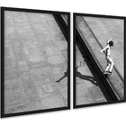 Kit 2 Quadros Foto Skatista Preto E Branco 24x18cm - Com Vidr
