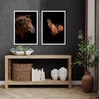 Kit 2 Quadros Fotografia Cavalos 45x34cm Moldura:madeira Preta