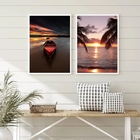 Kit 2 Quadros Fotografia Por Do Sol canoa 45x34cm - Com Vidro