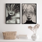 Kit 2 Quadros Fotografias Abstrata Mulher árvore 45x34cm Mold