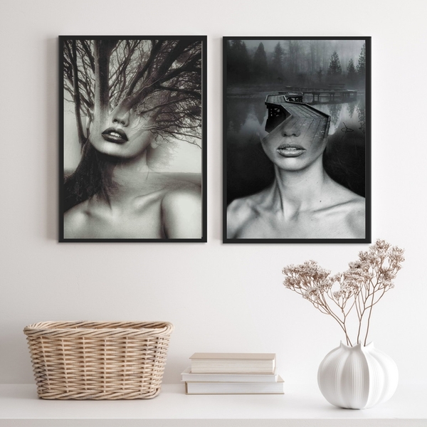 Kit 2 Quadros Fotografias Abstrata Mulher natureza 33x24cm Mo