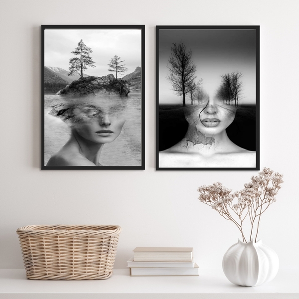 Kit 2 Quadros Fotografias Abstratas Mulheres árvores 33x24cm