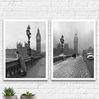 Kit 2 Quadros Fotografias Antigas Londres 33x24cm Moldura:mad