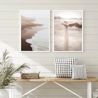 Kit 2 Quadros Fotografias Areia Praia Mar- Bege E Marrom 45x3